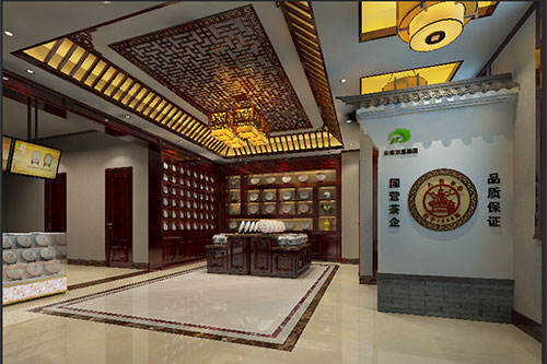 河津古朴典雅的中式茶叶店大堂设计效果图
